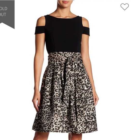 Eliza J Cold Shoulder Cheetah Skirt Dress 4 - Picture 1 of 7